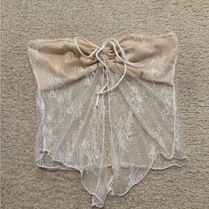 Brandy Melville Tan and White Lace Bandeau